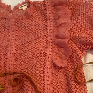 Ultra Pink Coral Crochet Ruffle Blouse